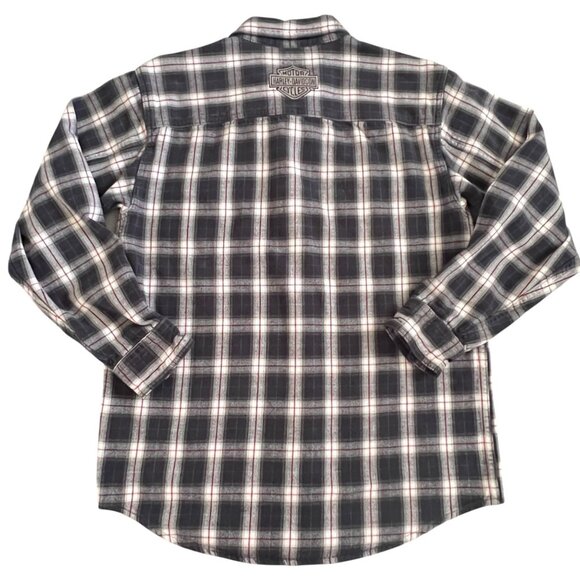 Harley-Davidson Y2K Flannel Shirt M Embroidered Bar & Shield Plaid Bikercore - Picture 2 of 10